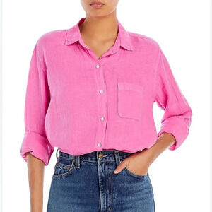 Velvet by Jenny Graham Woven 100% Linen Button Down Hot Pink Long Sleeve M